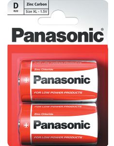 2 stk Panasonic D Zink Carbon Batterier