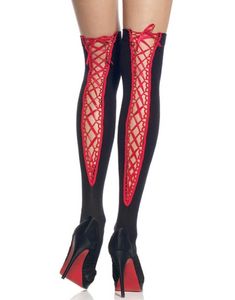 Svarte Strømper med Røde Snøringer Bak